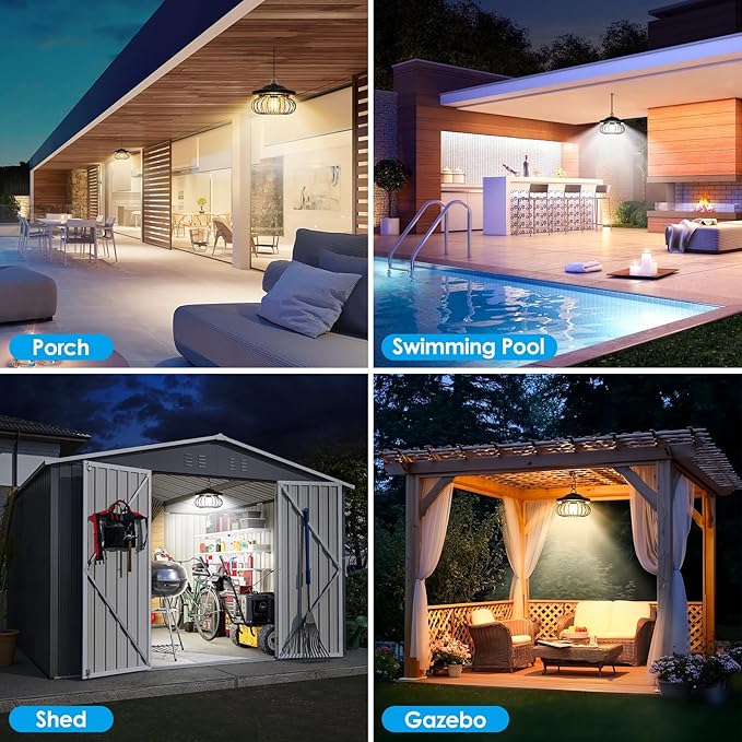 ropelux Solar Shed Light Outdoor Indoor, Bright 2000LM 5 Modes (Daytime Available) Lamp with 3 Color Temps Dual Motion Sensor Remote, Hanging Pendant Lights for Gazebo Barn Garage Shop, 1 Pack