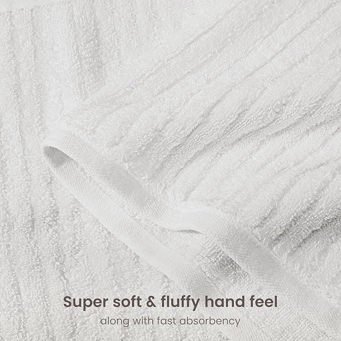 BIOWEAVES 100% Organic Cotton 6-Piece Luxury Bathroom Ribbed Towel Set GOTS Certified 700 GSM, 2 Bath Towel, 2 Hand Towel & 2 Wash Cloths - White