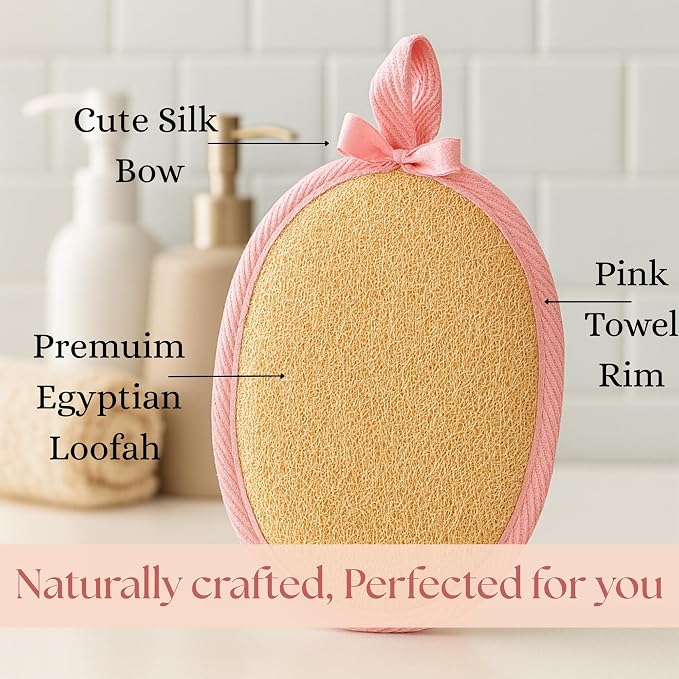SERRENTO Loofah Women Body Scrub - Luffa Bath Pads, Pink & Beige, 2 Count