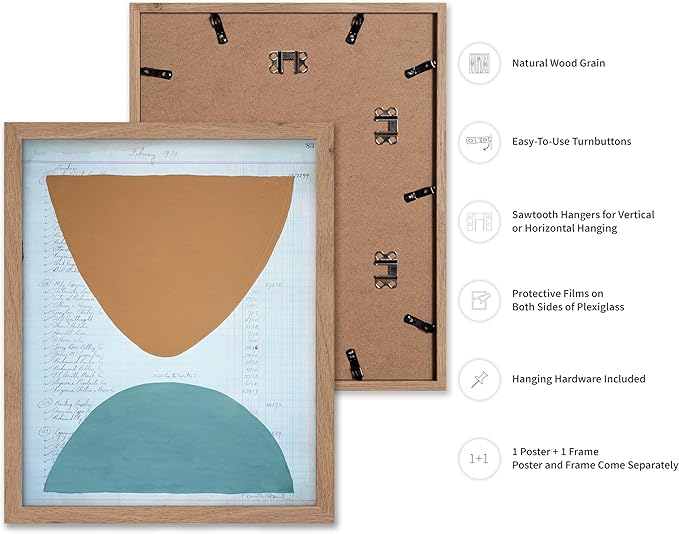 Monem Art Abstract Ledger Paper Geometric Print - Modernist Organic Shapes Art Poster - Wall Decor for Office, Living Room or Studio - 8x10 Beige Framed Wall Art by Renee Stramel