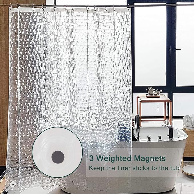 EVA Clear Shower Curtain Liner, 3D Water Cube 5G Shower Liners with 12 Rustproof Metal Grommets and Weighted Magnets, Waterproof Duty for Bathroom 72 x 72