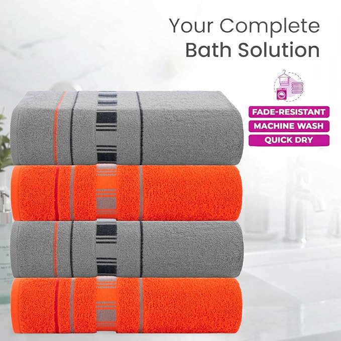 CASA COPENHAGEN X Line 4Pcs 100% Egyptian Cotton Designer Hand Towels Gift Set- Grey - Red 600 GSM, 28"x16", 4Hand Towels for Bathroom Set for Women & Men