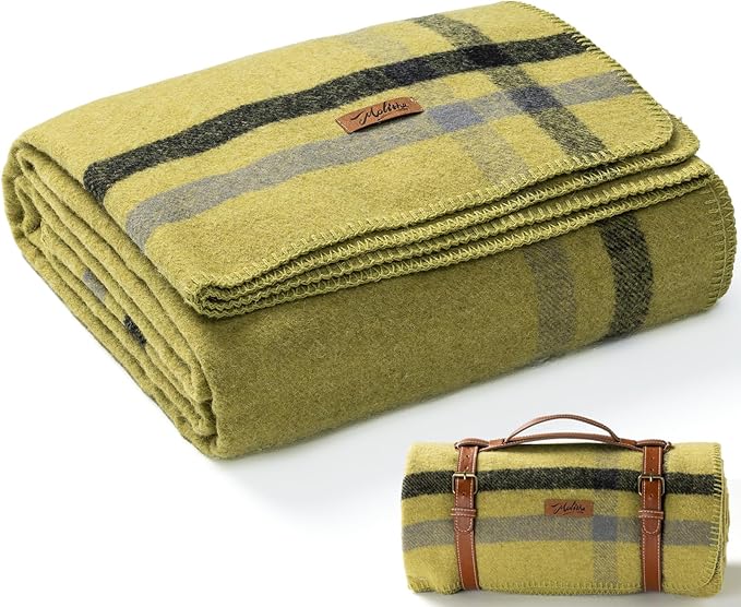 Molithe 100% Wool Blanket, 62" x 86", Warm, Thick, Washable, Military | Great for Camping, Outdoors, Sporting Events, Survival Kits Green and Black