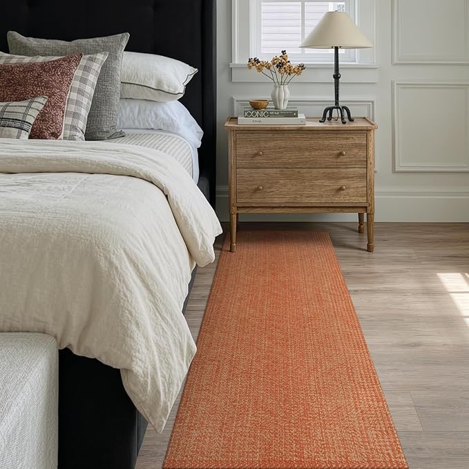LEEVAN Washable Hallway Runner Rug, 2' x 6' Hand-Woven Reversible Kitchen Entryway Rugs, Terracotta Cotton Modern Farmhouse Laundry Room Carpet for Bathroom Sink Foyer Bedroom Fall Decor