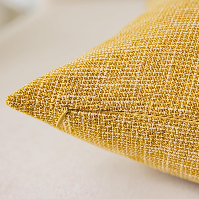Kevin Textile Decorative Linen Pillowcases for Couch/Sofa/Bed/Car, Honey Yellow Striped Star Both Sides, 26x26-inch (66x66cm), 2 Pieces,Honey Yellow