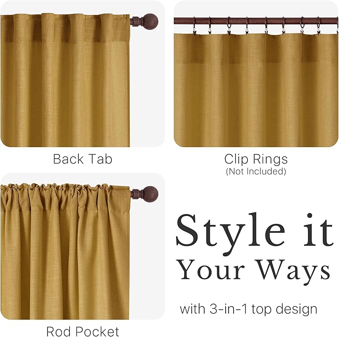 NICETOWN Gold Brown Linen Curtains 96 inch Long 2 Panels Set, 55" Wide Thick Flax Linen Blend Organic Home Decor Rod Pocket & Back Tab with Light Filtering for Bedroom/Living Room