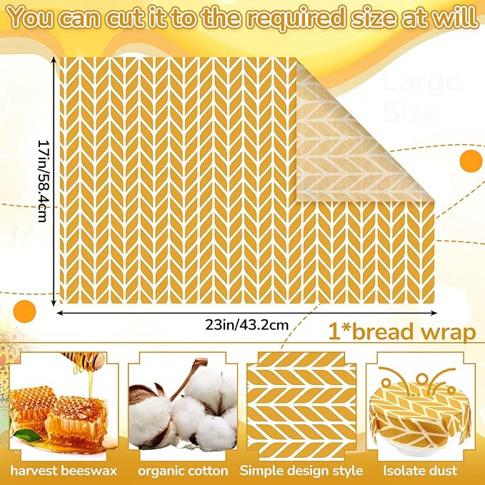 Mindsoft 17 x 23 Inch Reusable Beeswax Food Wrap for Bread Sandwich Wrapper Beeswax Paper Organic Bowl Dishes Covers Sustainable Food Cheese Fruit Snacks Storage Containers Keeper (Fresh Style)