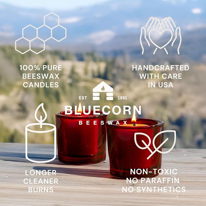 Bluecorn Beeswax Votive Candles, 100% Pure Natural Bees Wax, Ivory White Votives, Clean Burning & Long Lasting (12+ Hours), Fragrance Free, Home Decor & Wedding Decorations, American Made, 4 Pack