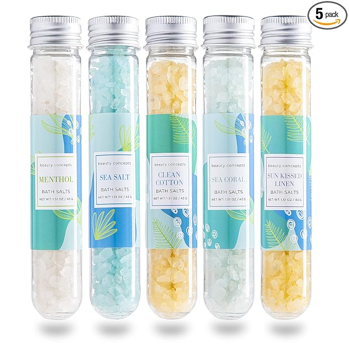 B.C. Beauty Concepts Aromatherapy Bath Salts- Epsom Salts for Soaking, Relaxing Bath Spa Set, Scented in Vanilla Almond, Shea Butter, Sweet Mint, Honey Rose, and Lavender, Relaxing Beach