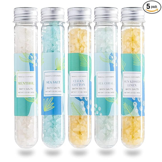 B.C. Beauty Concepts Aromatherapy Bath Salts- Epsom Salts for Soaking, Relaxing Bath Spa Set, Scented in Vanilla Almond, Shea Butter, Sweet Mint, Honey Rose, and Lavender, Relaxing Beach