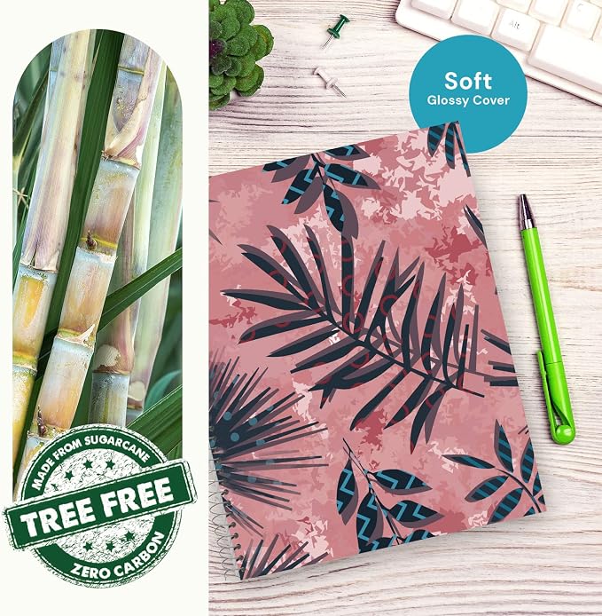 Spiral Notebook, Eco-Friendly & Carbon Neutral Tree Free Paper Subject Notebook, 8” x 10.5”, 100 Sheets (Exotic Plants)