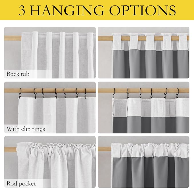 NICETOWN Linen Full Blackout Curtains 52 x 80 inch Panels, Full Bedroom Light Blocking, Thick Linen Blend Rod Pocket & Back Tab Draperies with Liners for Home Theater(Set of 2, Greyish White)