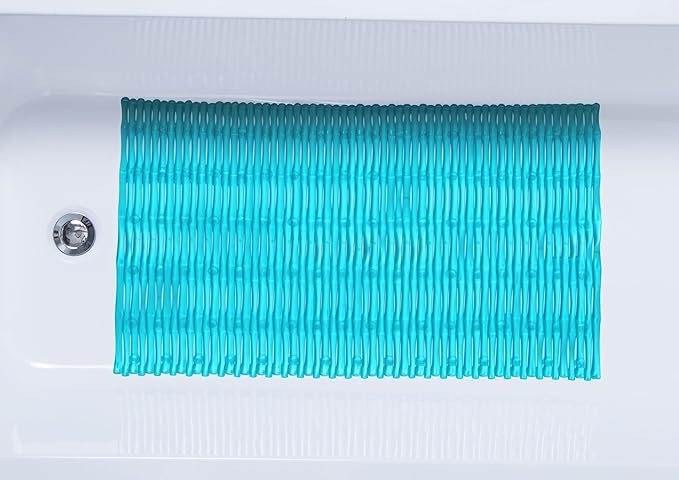 "Bamboo Non-Slip Bath Tub Mat - Non-Toxic - Safe, Clean, Machine-Washable, Superior Grip & Drainage - Non-Slip Bath Mat - Vinyl - for Smooth/Non-Textured Tubs Only - Transparent Turquoise