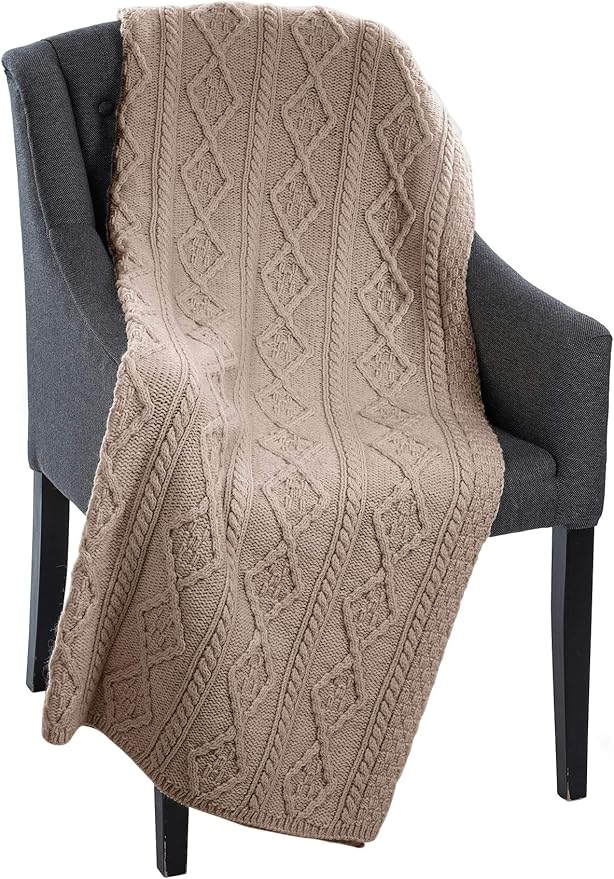 SAOL 100% Merino Wool - Aran Knit Couch Throw Blanket 40" x 60" (102 x 152 cm) (Skiddaw)
