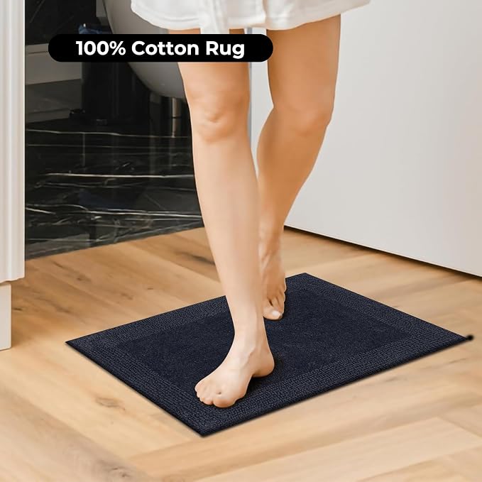 Bedding Craft 100% Cotton Bath Mat - Soft Hotel-Style Rectangular Bathroom Floor Rug - Plush, Water Absorbent Cloth Bathmat for Outside Bathtub/Shower, Machine Washable Cotton Bath Rug 21x34 Dk Grey