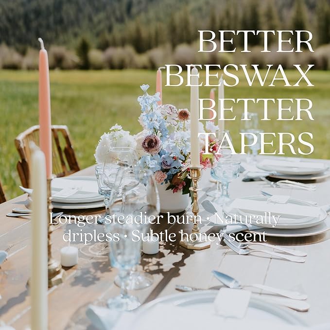 Bluecorn Beeswax Taper Candles, 100% Pure Natural Bees Wax, Pair of 10 Inch Ivory White Tapered Candlesticks, Clean Burning & Dripless, Fragrance Free, Long Lasting, Home Decor, American Made, 1 Count