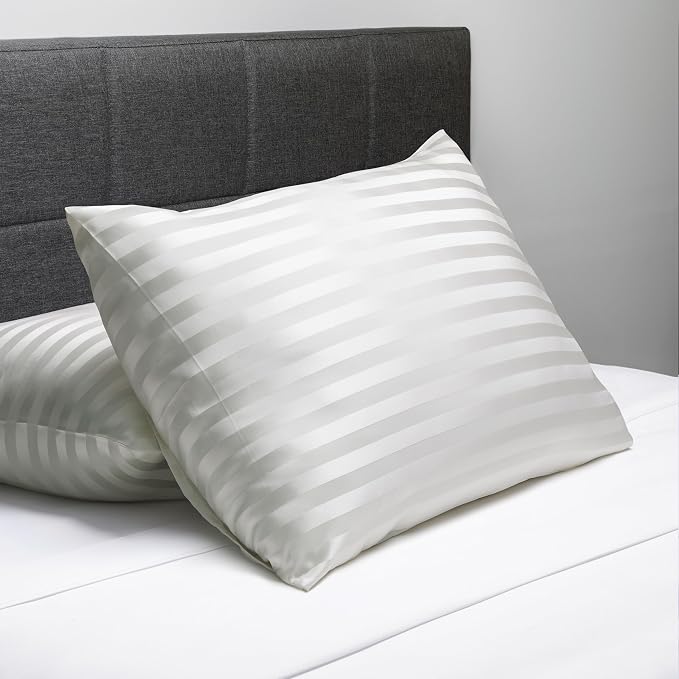 Fishers Finery 30mm 100% Pure Mulberry Silk Pillowcase Set, Quality Tested (White Stripe, King, 2 Pack)