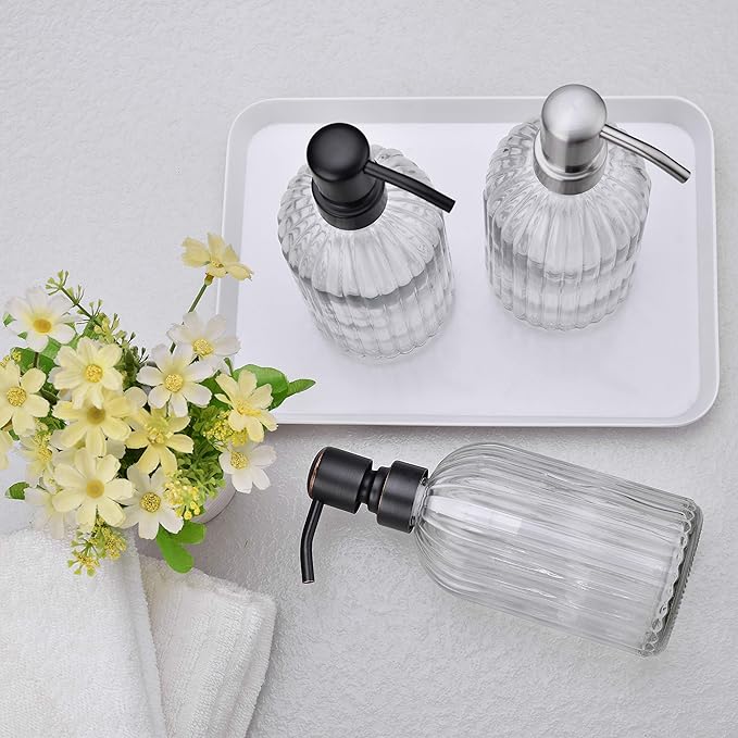 Dish Kitchen Soap Dispenser, Oil Rubbed Bronze Bathroom Liquid Soap Dispensers,with Rustproof Stainless Steel Pump,16 Oz Clear Glass Bottle,2 Packs