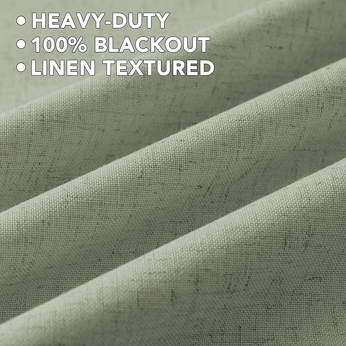 H.VERSAILTEX Linen Curtains 100% Blackout Curtains for Bedroom 90 inch Long Full Light Blocking Nature Linen Blended Window Curtains for Living Room Nickel Grommet (2 Panels, Heathered Tea)