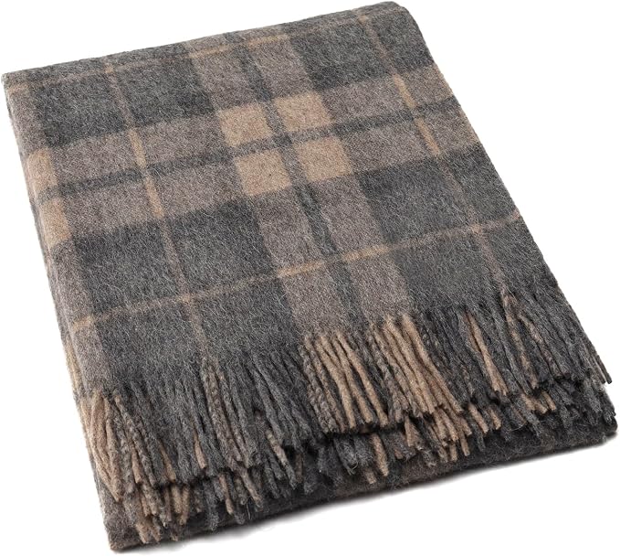 Superfine Alpaca Wool Throw Blanket - Lightweight Alpaca Merino Wool Throw Blankets | Soft Peruvian Alpaca Blanket Wool Blanket Scottish Design 70" x 60" (Grays/Tan)