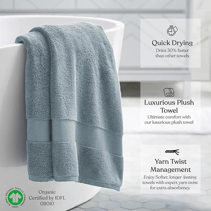 100% Organic Cotton Towels 650 GSM Plush Feather Touch Quick Dry Bath Sheet, Pack of 2 GOTS Certified, Oeko-Tex Green Certified, Organic Cotton Bath Sheet, 36"X70"