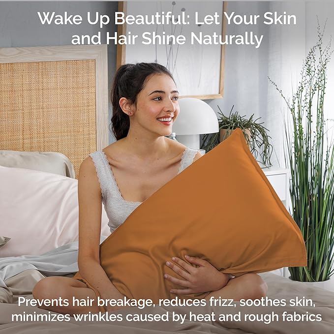 Pillow Cases Queen Size Set of 2 Pillowcases 100% Viscose from Bamboo Cooling Pillowcases, Soft & Breathable Pillow Case with Envelope Closure, Tan Pillow Cases (Almond)
