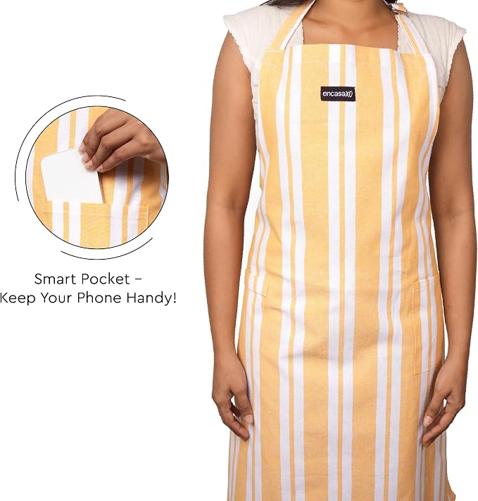 Encasa XO Cotton Kitchen Aprons for Women & Men with Pocket & Towel Loop, Adjustable Neck & Back Strap for Cooking, Baking