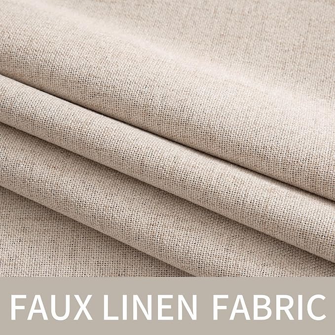 MIULEE 100% Blackout Linen Textured Curtains for Bedroom Solid Thermal Insulated Natural Beige Grommet Room Darkening Curtains & Drapes Luxury Decor for Living Room Nursery 62 x 84 Inch (2 Panels)