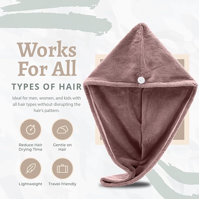Microfiber Hair Towel Wrap, Hair Turban Towel Super Absorbent Twist Turban Dry Hair Caps with Buttons Bath Loop Fasten Salon Dry Hair Hat