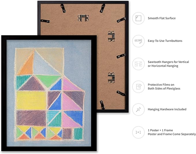 Monem Art Colorful Abstract House Painting Print - Bright Geometric Modern Art Poster - Wall Decor for Living Room, Bedroom or Office - 12x16 Black Framed Wall Art by Renee Stramel