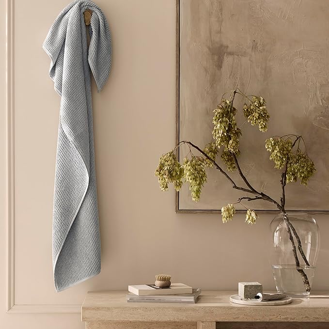 BOLL & BRANCH Turkish Ribbed Bath Towel - Shore - 100% Organic Turkish Cotton - Soft Absorbent Quick Dry Luxury Spa Bath Towel with Ribbed Texture - Durable Sustainable Comfort