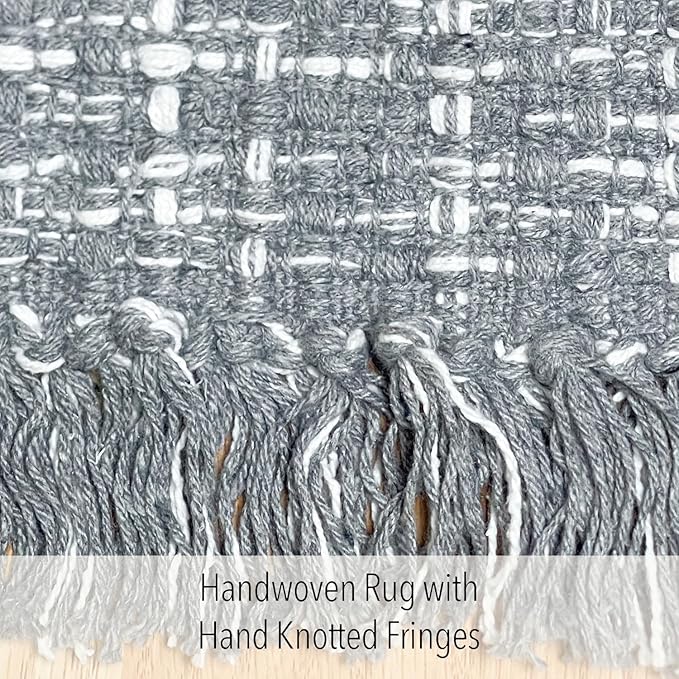 Chardin home Grey & White Cotton Throw Rug, 21x34 Inches Area Rug for Bathroom Kitchen entryway, Reversible Handwoven Rug Machine Washable.