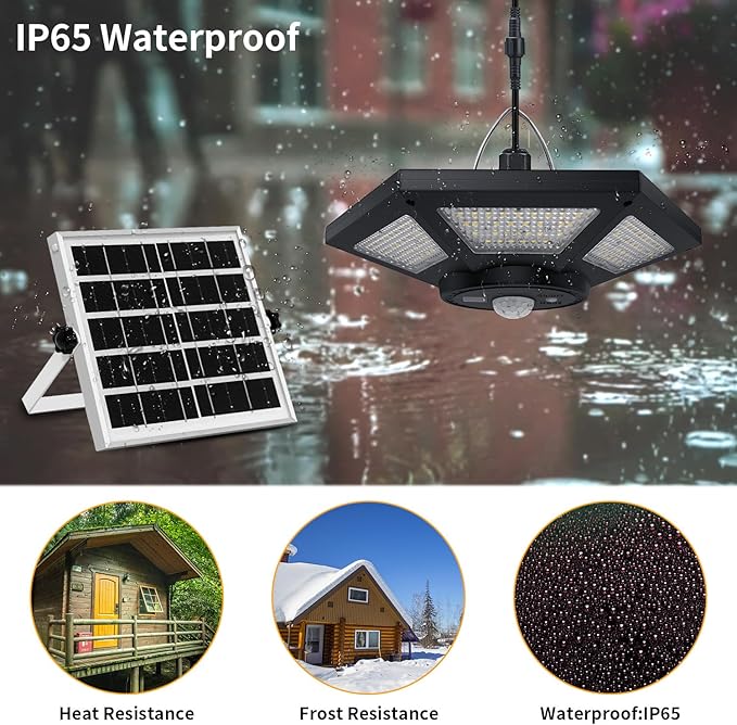 Solar Shed Light Indoor Outdoor Solar Powered Pandent Daytime Work Lights with 5 Lighting Modes & 3 Timers, 180LED Solar Indoor Lights Motion Sensor with Remote Control for Shed Barn Garage