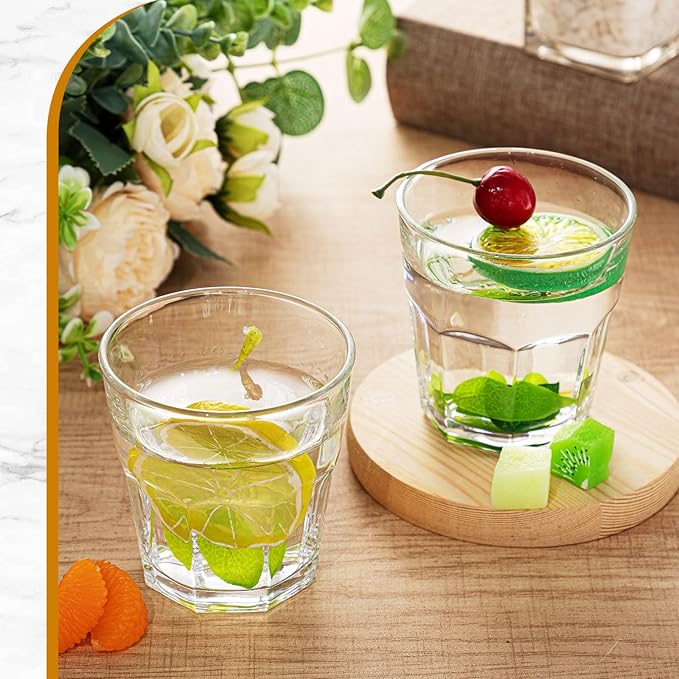 LemonRoad 24 Pcs Rock Bar Stackable Beverage Glasses Dishwasher Safe Drinking Glasses Glass Water Tumblers for Whiskey, Soda, Juice, Milk, Beer, Spirits Daily Use