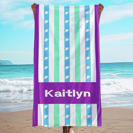 JML Custom Beach Towel with Name, Personalized Microfiber Beach Towel with Name, Large, Soft, Quick Dry & Absorbent for Swim, Pool,Adult,Summer Holiday,Vacation,Travel,Gift for Anniversary, Birthday