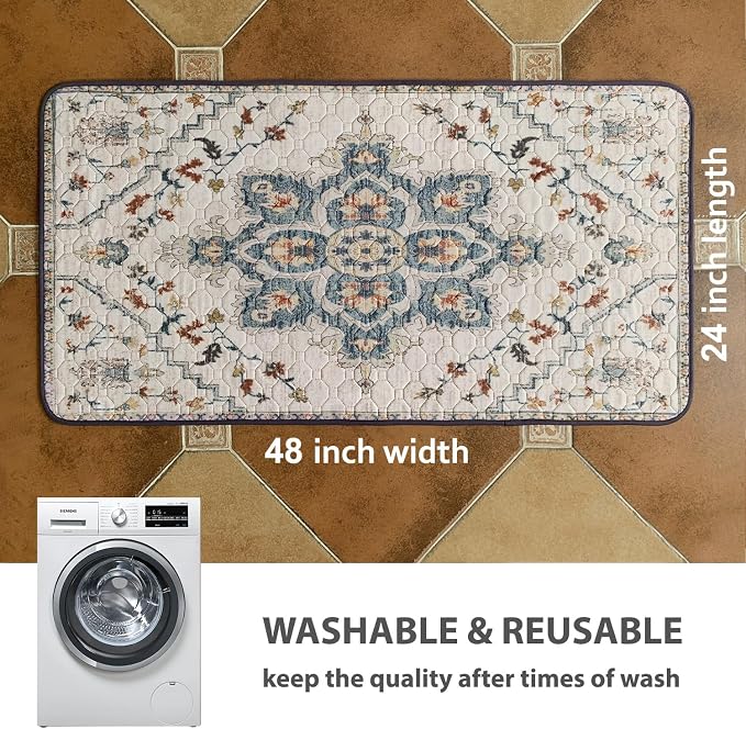 nunubaby 4PACK Washable Pee Pads for Dogs, Stylish, Non-Slip and Leak-Proof Pee Pads. Reusable Potty Pads for Dogs for Crates and Floors.(Beige/Floral, 24" x48" )