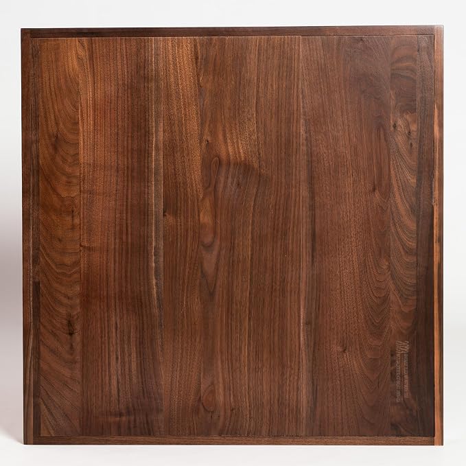26 x 26 inches Large Square Solid Black Walnut Wooden Serving Tray Oversized Ottoman Table Platter Decorative Tray with Handle for Home Breakfast in Bed Tea Coffee