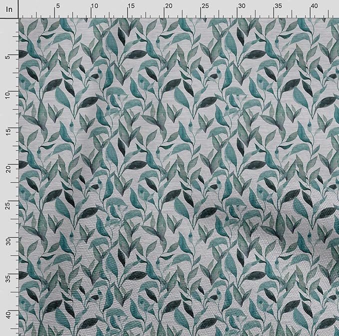 Soimoi Leaves Print - Green, Pure Silk Fabric - 42 Inch Wide, 1 Yard, Lightweight Material, Perfect for Elegant Dresses, Sarees, Scarves, Evening Wear