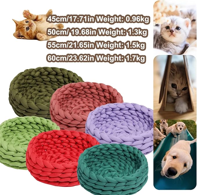 Woven Dog Bed Basket, Knitted Cotton Cat Bed Round Washable Woven Cat Pet Bed Chunky Dog Basket, Orthopedic, Chunky Knit Dog Nest,Dog Bed,Dog Cave,Dog Bedding(Red,21")