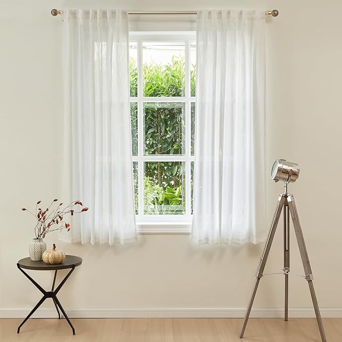 MYSKY HOME French Door Curtains for Closet Doorways, Window White Cotton Sheer Drapes Light Filtering Cute Curtain Panels Elegant Look for Classroom/Guestroom, Beige White, 50" x 72", 2 PCs