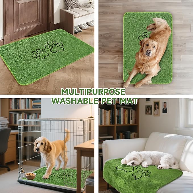 Homimp Washable Pee Pads for Dogs, 2 Pack Super Absorbent Reusable Puppy Pads,Green Long Wool Fake Grass for Potty Training, Upgrade Non-Slip and Leak-Proof,Floor,Couch,Bed and Crate,Green 34"×72"