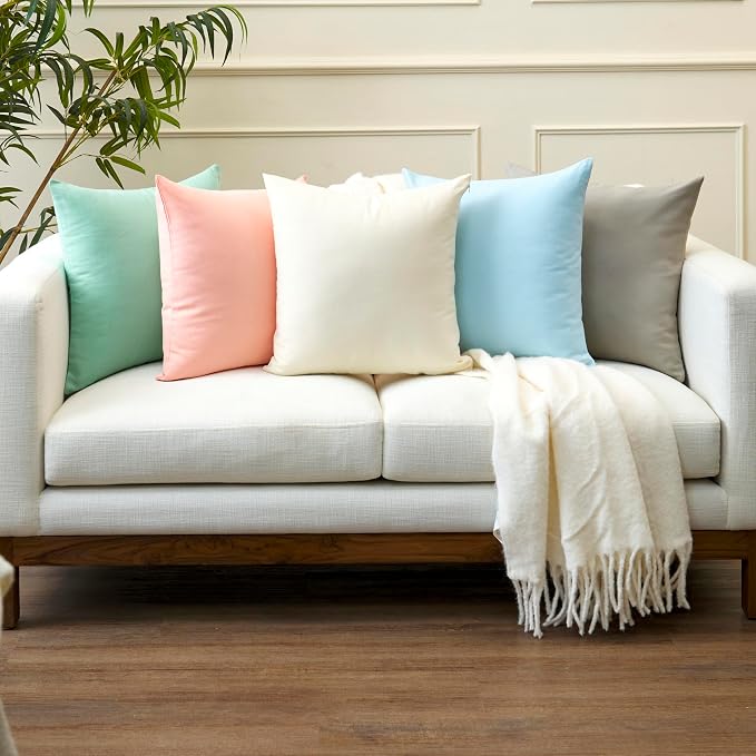 Encasa XO Throw Pillow Covers 20x20 in Set of 4 White | No Inserts | Cotton Pillow Covers for Living Room, Bed, Sofa, Couch | Decorative Cushion Covers with Improved Zipper