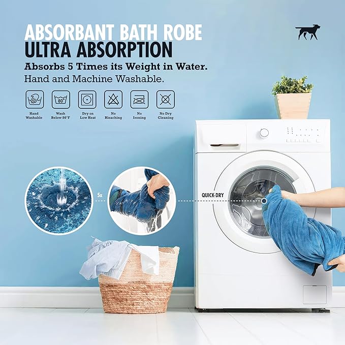 Tuff Pupper Fast Drying Dog Bath Robe | 800 GSM Plush Dog Towel Bathrobe/Dressing Gown | Super Absorbent Pet/Puppy Bathrobe | Adjustable Hood & Belly Strap | Super Soft | Fast Drying (XXL, Blue)