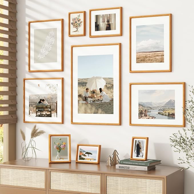 22x28 Poster Frame, USA-Sourced Teak Wood Picture Frame with HD Tempered Glass, Handcrafted Rounded Corner 22 x 28 Wooden Frames Matted to 18x24 Photos, Horizontal or Vertical Wall Display