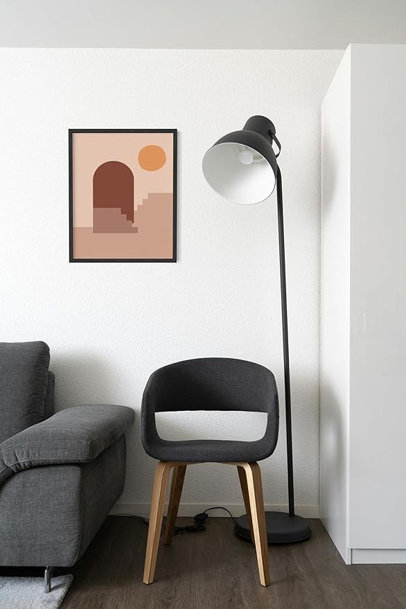 Abstract Architecture Wall Art Archway Stairs Sun Geometric Shapes Earth Tones Terracotta Mid Century Modern 11x14 Inch Oak Wood Black Framed Minimalist Boho Office Decor