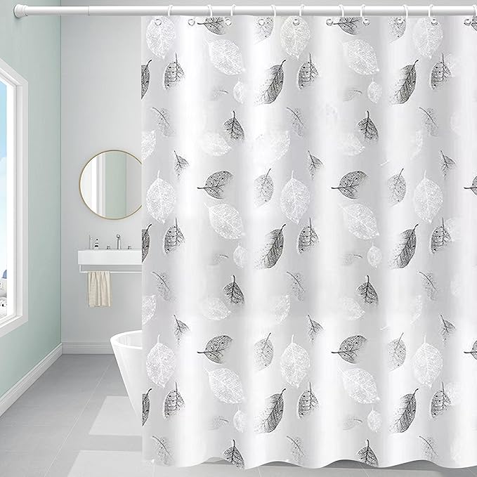 Plastic Shower Curtain Liner, Premium PEVA 6G Gray Leaf Shower Curtain, Shower Curtains for Bathroom with 3 Magnetic Weights and Rustproof Grommets (Gray Leaf, 72x72 in)