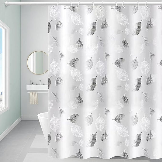 Plastic Shower Curtain Liner, Premium PEVA 6G Gray Leaf Shower Curtain, Shower Curtains for Bathroom with 3 Magnetic Weights and Rustproof Grommets (Gray Leaf, 72x72 in)