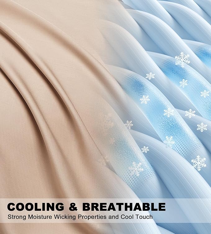 100% Rayon Derived from Bamboo Pillowcases Standard Size Set of 2, Durable Double Stitching Pillow Cases, Beige 20x26 Inches