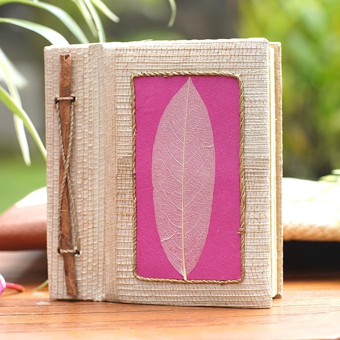 NOVICA Multicolor Pink Natural Fiber Paper Eco-Friendly Journals from Indonesia 'Pink Leaf'