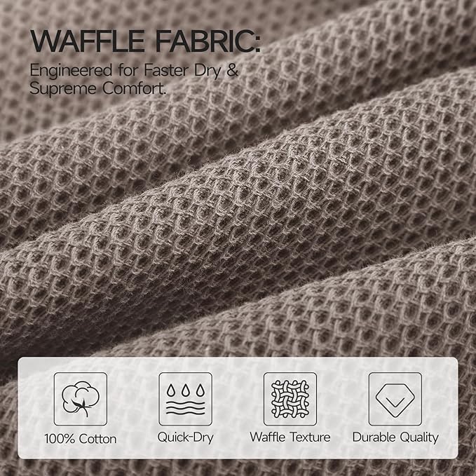REDKISS 100% Cotton Waffle Weave Bath Towels 4 Pack - 27.5x55 Inches| Lightweight, Quick Dry & Highly Absorbent,Perfect for Spa, Gym, Travel, Guest Bathroom-Brown